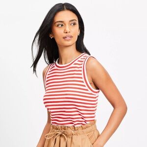 LOFT Women’s Red and White Striped 100% Cotton Tank Top- Large
